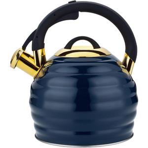 Tea Kettle for Stove Top Whistling Teapot, 3.2Q Tea Pot Stainless Steel Teakettle with Heat Proof Ergonomic Handle (Blue)