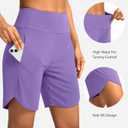 Soothfeel Women's 7" Athletic Running Long Shorts with Pockets High Waisted Bermuda Shorts for Women Workout Walking Casual (L)