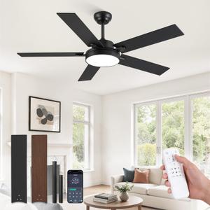 ZMISHIBO 52 Inch Ceiling Fans with Lights, Smart Remote/APP Control, Modern Ceiling Fan with 6 Speeds & 3CCT, Dimmable 30W LED, Quiet DC Motor, Noiseless for Living Room, Bedroom, Kitchen, Black