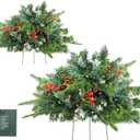 2 Pack Christmas Tree Urn Filler, Lighted Artificial Xmas Pine Trees with Tripod Stake, Light Up 8 Modes & Timer, Battery Powered Outdoor Planter Filler Festival Holiday Home Decor