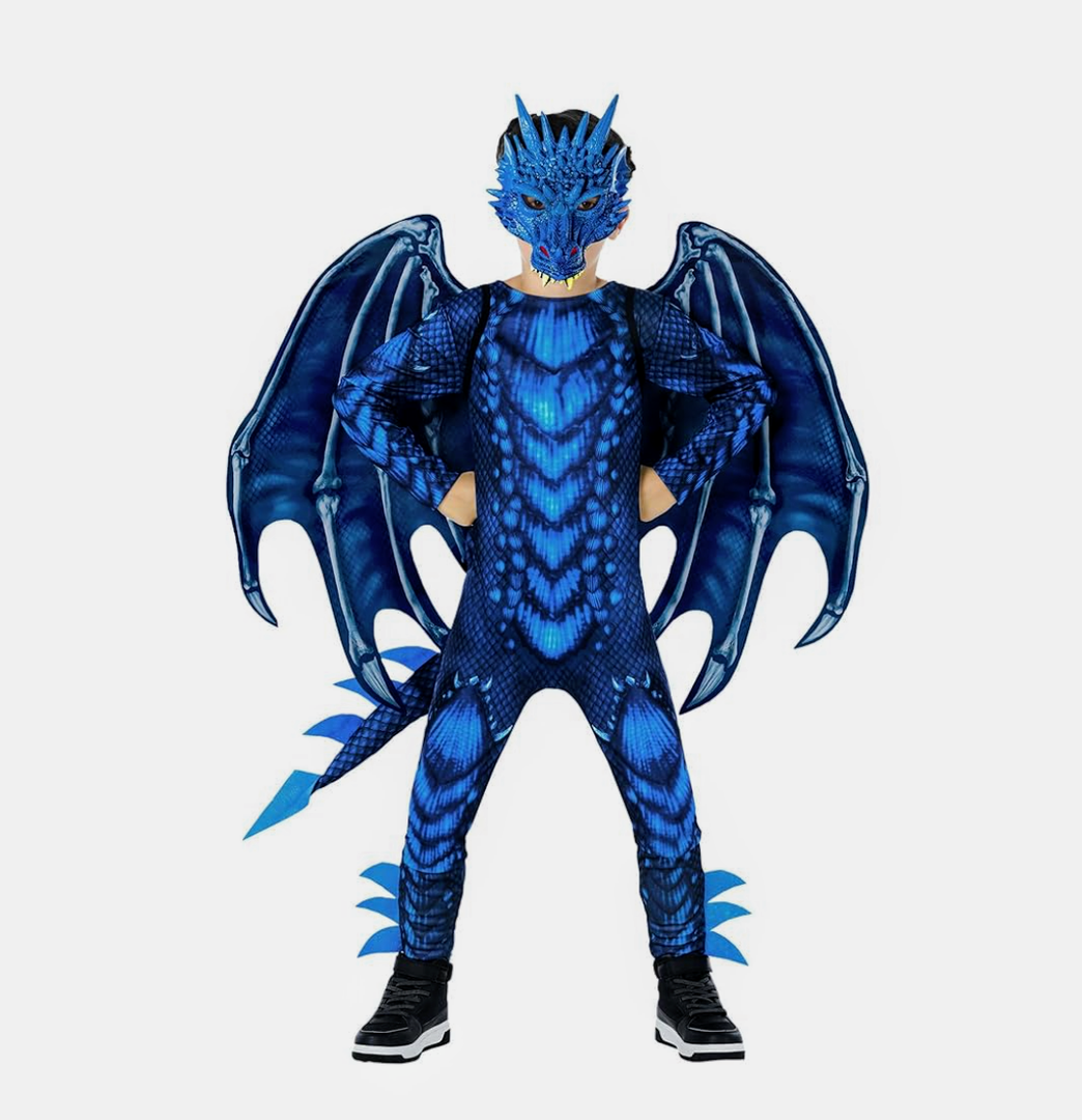 Morph Blue Dragon Costume for Kids, Dragon Wing Costume for Boys, Halloween Dress-Up, Fun Dragon Outfit XL