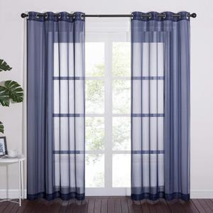NICETOWN Sheer Curtains for Living - Long Voile Window Drapes Panels 84" for Patio/Boy Room/Master Bedroom/Sliding Door (54" W, Dark Blue, Set of 2)