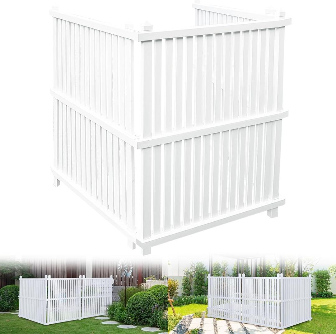 Air Conditioner Fence 36" W X 45" H Trash Can Fence Pool Equipment Enclosure Vinyl Privacy Fence Outdoor No Dig Privacy Fence 3 Panels with Metal Stake, White