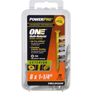 Power Pro PowerPro Premium One Multi-Material Flat Head Screws, Epoxy Coated Steel, Fasten in Wood, Metal, Concrete, Drywall and Plastic, Bronze, #8 x 1- inches, Box of 30 Screws