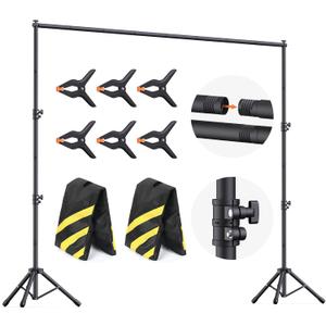 Backdrop Stand 10x7.5ft (WxH), Photo Back Drop Stand for Party, Heavy Duty Background Stand Kit with 6 Clamps and 2 Sandbags
