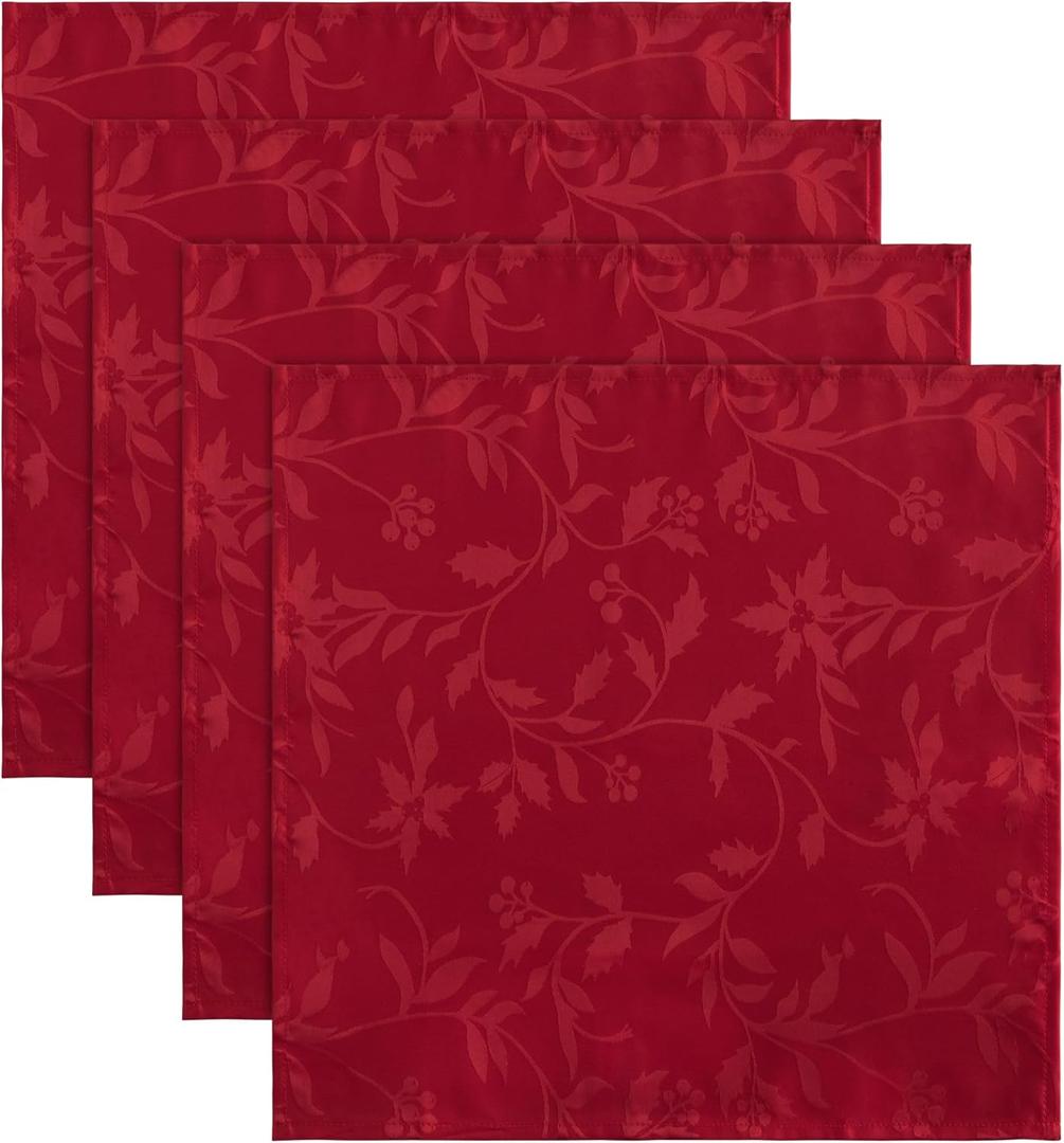 joybest 4 Pack Christmas Cloth Napkins 20 x 20 Inches Elegance Christmas Jacquard Napkins Polyester Fabric Tablecloths for Christmas Decoration, Holiday Dinner & Family Gathering, Red