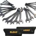 ELEAD 19-Piece Super-Thin Open End Wrench Set, Metric 5.527 mm & SAE 1/4"-1-1/16", CR-V Nickel Plated, 3 mm Thickness Ultra-Slim Wrench Set for Tight Spaces, Durable Roll-Up Pouch for Mechanics