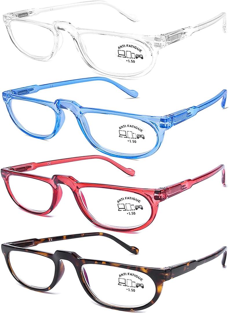 AQWANO Computer Half Moon Reading Glasses Blue Light Blocking, Lightweight Full Frame Readers for Women Men Anti Glare Filter Readers with Spring Hinge, 2.0