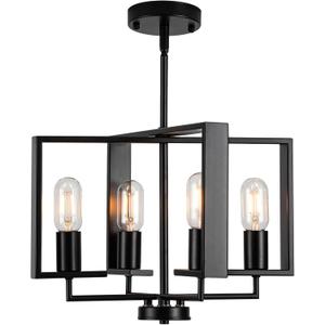 Modern Chandelier, 16.14'' Geometric Industrial Dining Room Chandelier Black Chandeliers Light Fixture for Farmhouse Living Room Entryway Kitchen Light (4 Lights, E26)