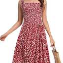 CVCPP Floral Print Sundress for Women Square Neck Sleeveless Smocked Flowy Mini Short Boho Summer Dresses.L