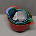 BoxedHome 4 Pack Nesting Mixing Bowl Christmas Set with Pour Spout and Handle, BPA free Microwave & Dishwasher Safe(Christmas colours, 4 Pack with Handle, Random colour silicone scraper included) (reddish green)