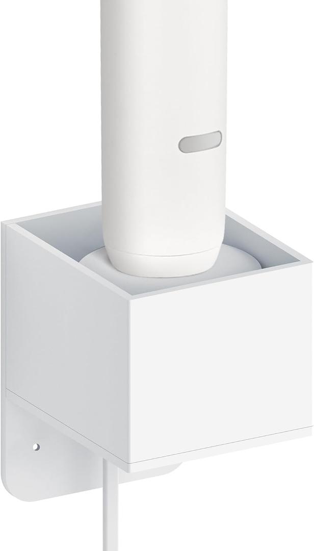 Linkidea Wall Mount Electric Toothbrush Charger Holder with Cable Organizer, Self-Adherent Powered Tooth Brush Stand Compatible with Oral-B (Round Charger)