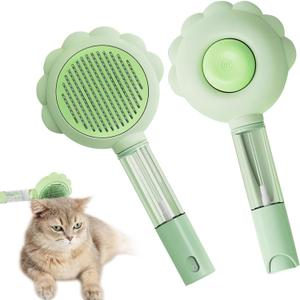 Spray Cat Brush with Release Button, Cat Brushes for Indoor Cats, Self Cleaning Cat Hair Brush for Removing Tangled and Loose Hair, Pet Hair Removal Comb for Cats and Dogs (Green)