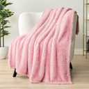 PAVILIA Sherpa Throw Blanket for Couch Sofa, Light Pink Fluffy Warm Plush Blanket for Bed, Cozy Super Soft Lightweight Throw, Fuzzy Decorative Blanket, All Season Home, 50x60
