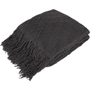 PAVILIA Dark Gray Knit Throw Blanket for Couch Bed, Soft Knitted Farmhouse Sofa Throw for Living Room, Lightweight Decorative Summer Throw Blanket for Chair, Outdoor Textured Boho Blanket, 50x60