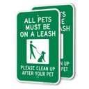 SmartSign All Pets Must Be On Leash Sign - 2 Pack, Please Clean Up After Your Pet Sign, 18 x 12 inch, 2mm Thick Aluminum Composite, Green and White, Made in USA