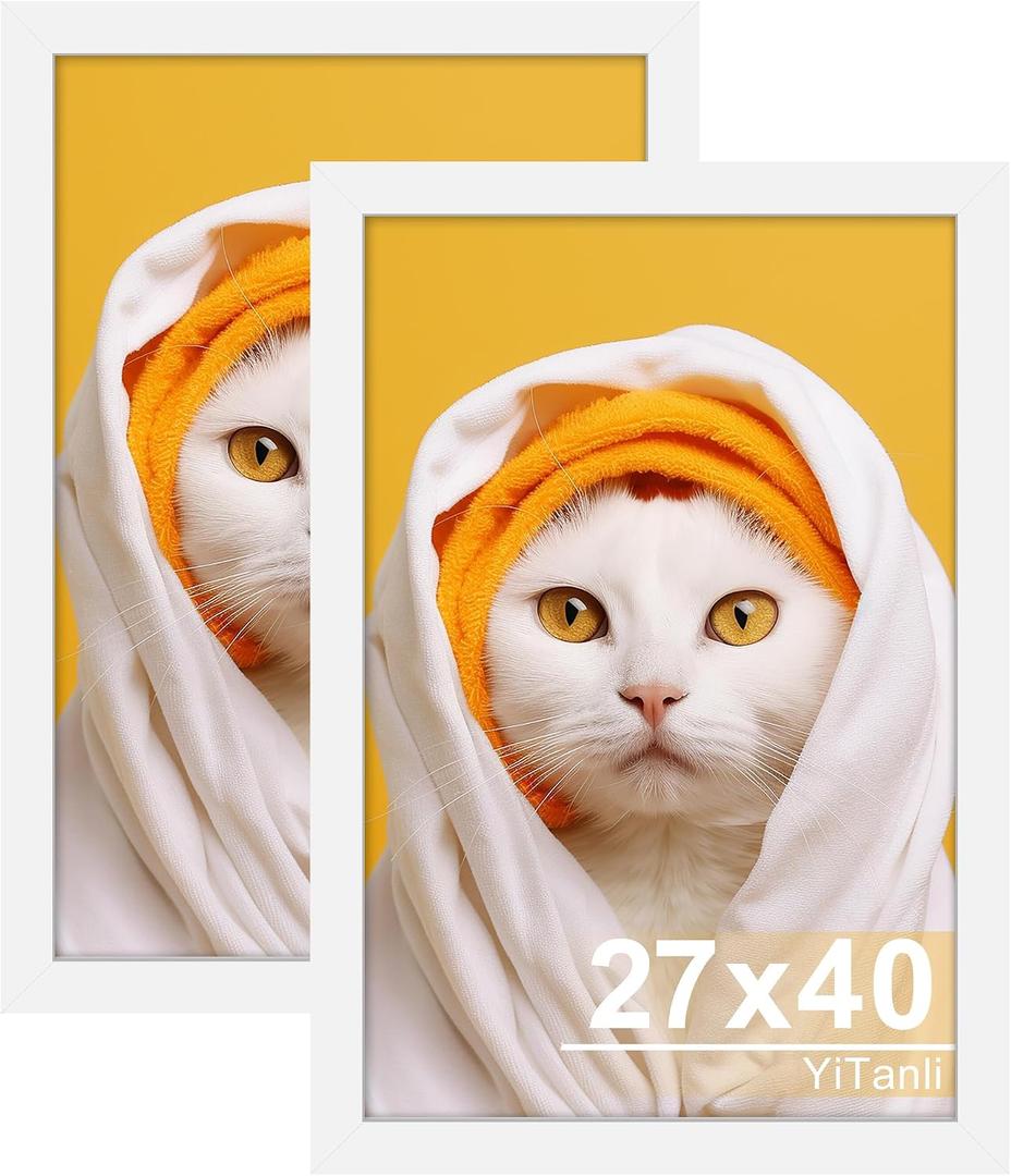 27x40 Inch Poster Frame 2 Pack, Engineered Wood White Large Picture Frame for 27 x 40 in Photos, Movie Posters & Art Prints, 27 x 40 Poster Frame Horizontal or Vertical Wall Mounting