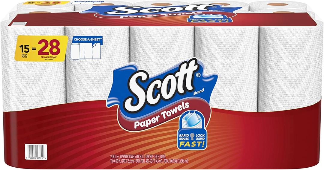 Scott Paper Towels, Choose-A-Sheet - 30 Mega Rolls = 56 Regular Rolls (102 Sheets Per Roll), 15 Count (Pack of 2) (White)
