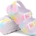 Boys Girls Toddler Little Kid Sandals Buckle Adjustable Water Sandal With Hook Loop Back Strap(Toddler 5-Little Kid 12) (Pink)