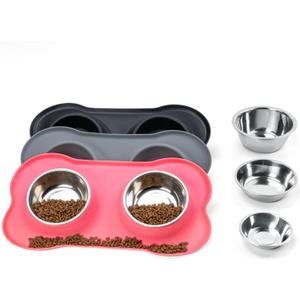 Stainless Steel Dog Bowls with Non-Slip Silicone Mat, Spill Proof Food & Water Bowls Set, Easy Clean Puppy Food Dish, Dishwasher Safe, Suitable for Dogs Cats Pet Under 20lbs, Medium, Pink (Medium-13 oz)