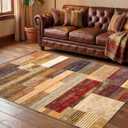 YIHOUSE Brown Area Rug 3x5, Farmhouse Rugs Washable,Vintage Burgundy Carpets for Bedroom,Burnt Orange Area Rug Non Slip,Geometric Boho Rug for Kitchen,Dining Room