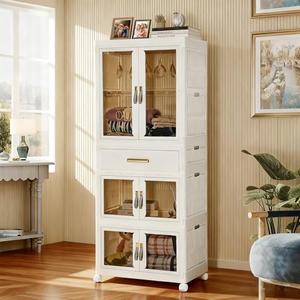 SAYMA Portable Wardrobe Closet, Pet Wardrobe Storage Cabinet W/Hanging Rod | Plastic Storage Cabinet for Pet Clothes, Toys, Snacks