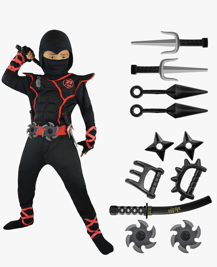 Spooktacular Creations Halloween Ninja Costume, Ninja Outfit Set for Kids, Halloween Costumes for Boys Dress Up Party S(5-7YRS)