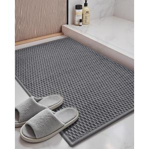 Color&Geometry Woven Chenille Bathroom Rugs Absorbent Non Slip, 17"x29" Dark Grey Bath Mat Washable, Bathroom Mat Quick Dry, Thin Bath Rugs Fit Under Door
