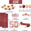 Trgowaul 50th Birthday Decorations for Women, Burgundy Red Rose Gold 50th Birthday Party Supplies, Banner, Sash and Crown, Cake Topper, 50 Number Balloon, Fringe Curtains, 50 Year Old Decoration Set