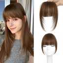 Clip In Bangs 100% Human Hair French Bangs Hair Light Brown with Temples Real Human Hair Fake Bangs Extensions For Natural Hair