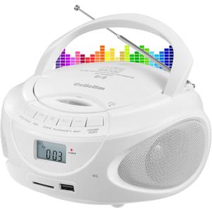 Gelielim Portable CD Player Boombox with Bluetooth, Small AM/FM Radio, Stereo Sound, Top-Loading Disc Player for Home, USB/AUX/Headphone Jack, AC/Battery Operated for Kids/Elderly (White)