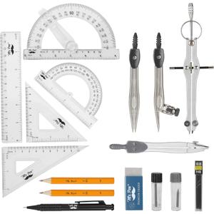 Mr. Pen Geometry Set with 6 Inch Swing Arm Protractor, Divider, Set Squares, Ruler, Compasses and Protractor, 15 Piece Set, Back to School Supplies