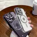 Magnetic for iPhone 14 Glitter Case with Detachable Lens Film Luxury Bling Rhinestone Soft TPU Protective Phone Case Compatible with MagSafe Suitable for Women Men iPhone 14 6.1" Silver