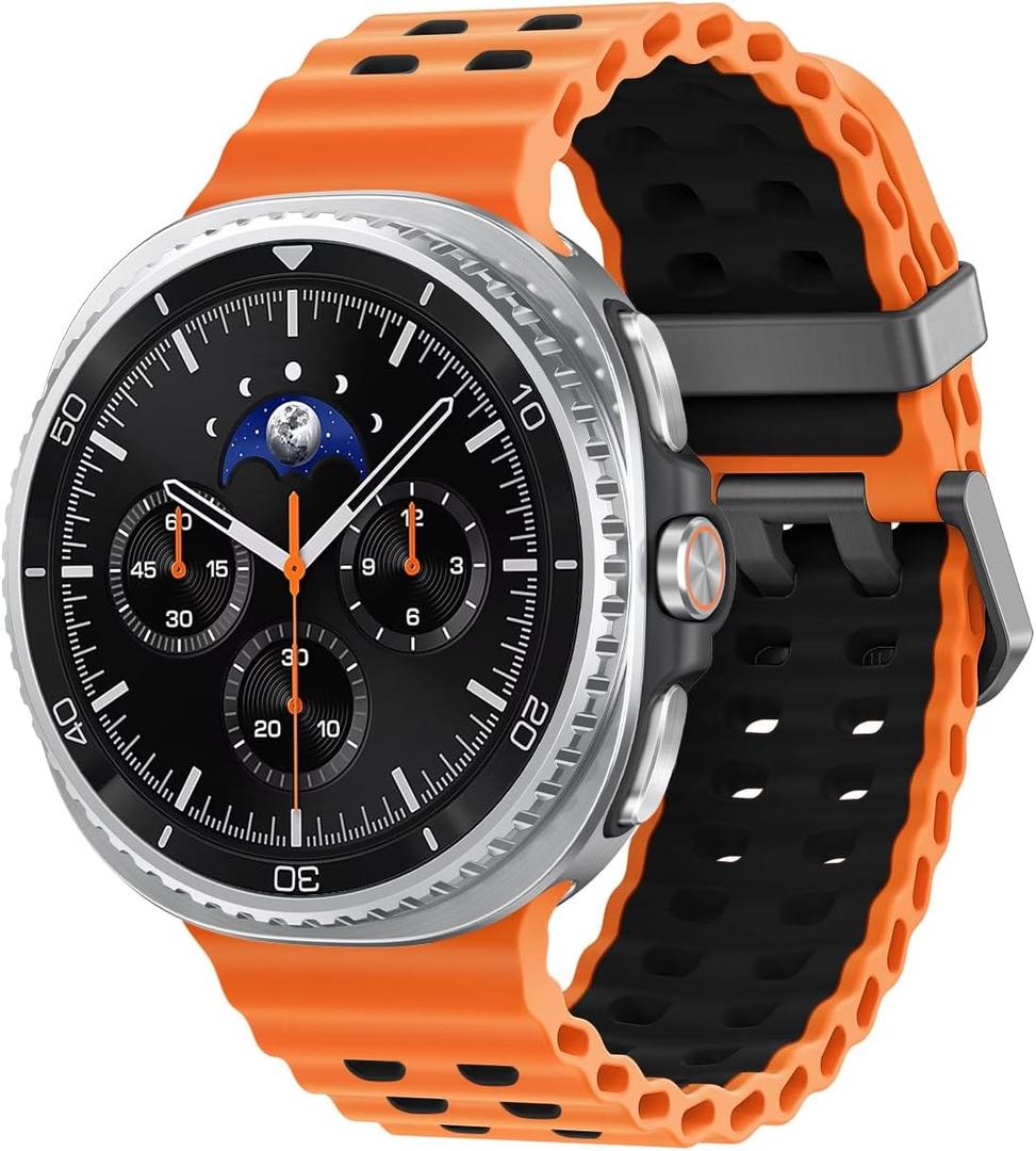 Marine Sport Bands Compatible with Samsung Galaxy Watch 8 Band 44mm 40mm/8 Classic 46mm Men Women,Soft Silicone Breathable Waterproof No Gap Strap for Samsung Galaxy Watch 8 Bands 40 mm 44 mm Correa (24-Orange/Black)