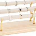 FINGERINSPIRE 3-Tier Rings Display Holder Detachable Beige Velvet Finger Ring Display Risers with Iron Bars and Wood Base Jewelry Ring Display Stand Ring Organizer for Home, Retail, Photography Prop