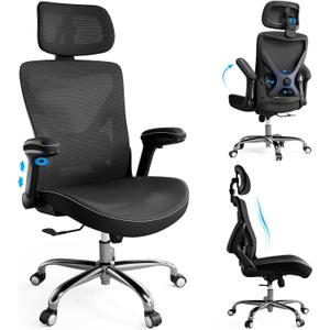 Ergalithic Ergonomic Office Chair-Computer X-Shaped Chair Mesh PU Leather with Adjustable Lumbar Support-Executive Desk Chair High Back with Headrest Flip-Up Arms for Long Hours (Black), 24.8 Inches W X 25.6 Inches D X 45.2-49.2 Inches H