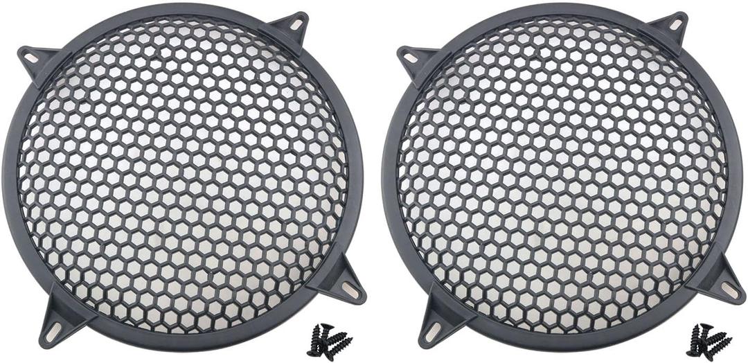 2pcs 12 Inch Speaker Grille Cover ABS Mesh with Mounting Screws Plastic Mesh Cover Stage Box Exterior Mesh Cover Plastic Legged Mesh Frame Sound Speakers for Home Audio Black