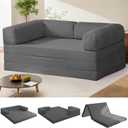 Tri-Fold Foldable Mattress, Convertible Folding Sofa Bed with Removable Arms & Washable Cover, All-in-One Portable Mattress Floor Sofa Bed, No Assembly Required & Non-Slip, Queen Size, Grey