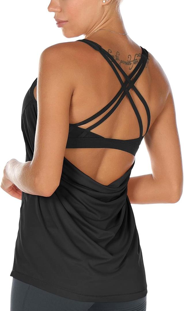 icyzone Workout Tank Tops Built in Bra - Women's Strappy Athletic Yoga Tops, Exercise Running Gym Shirts (Black) icyzone Workout Tank Tops Built in Bra - Women's Strappy Athletic Yoga Tops, Exercise Running Gym Shirts (Black)