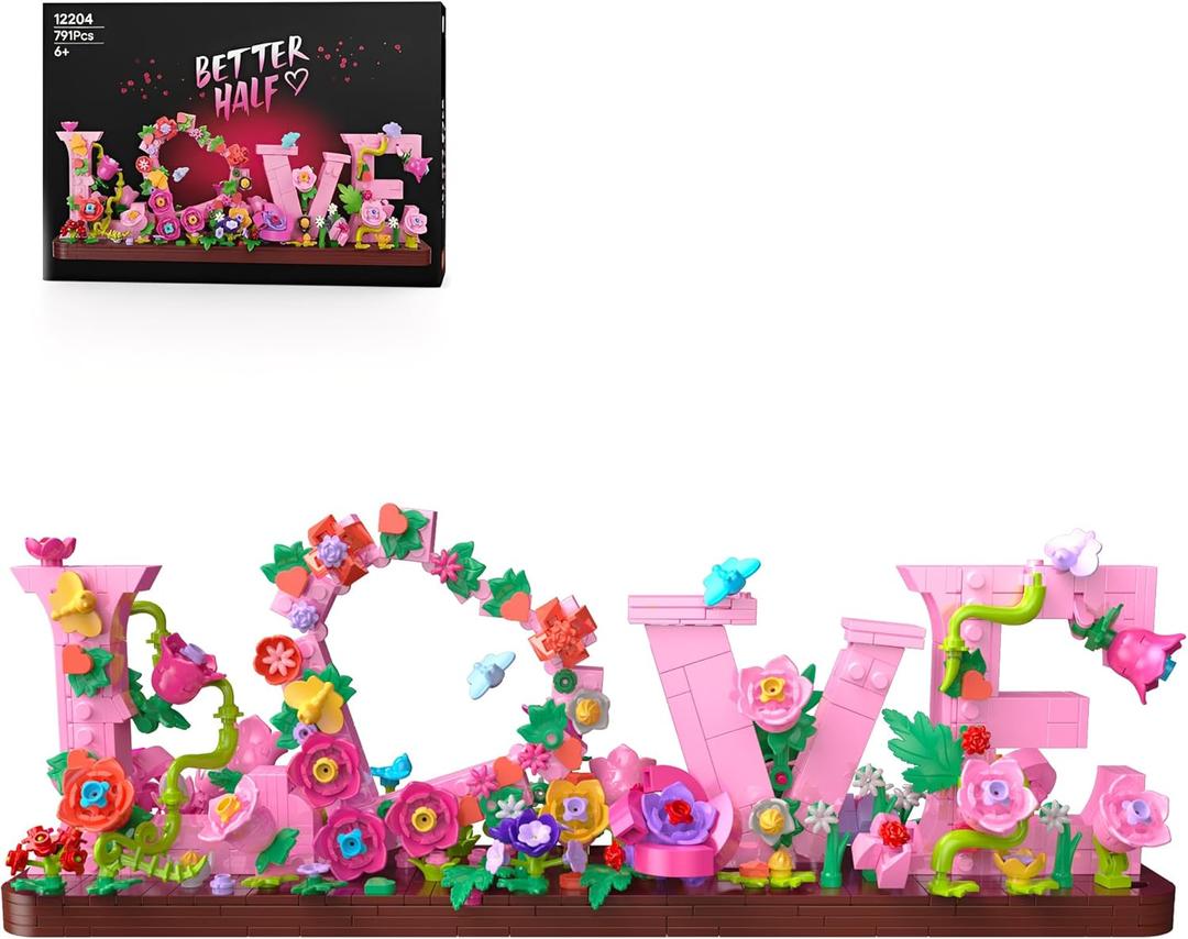 LOVE Heart Floral Building Kit, 791PCS DIY Romantic Flower Brick Set, Creative Anniversaries Gifts for Women & Men, Valentine's/Mother's Day, Home & Desk Decor, Present for Ages 6+ Kids Girls Adult