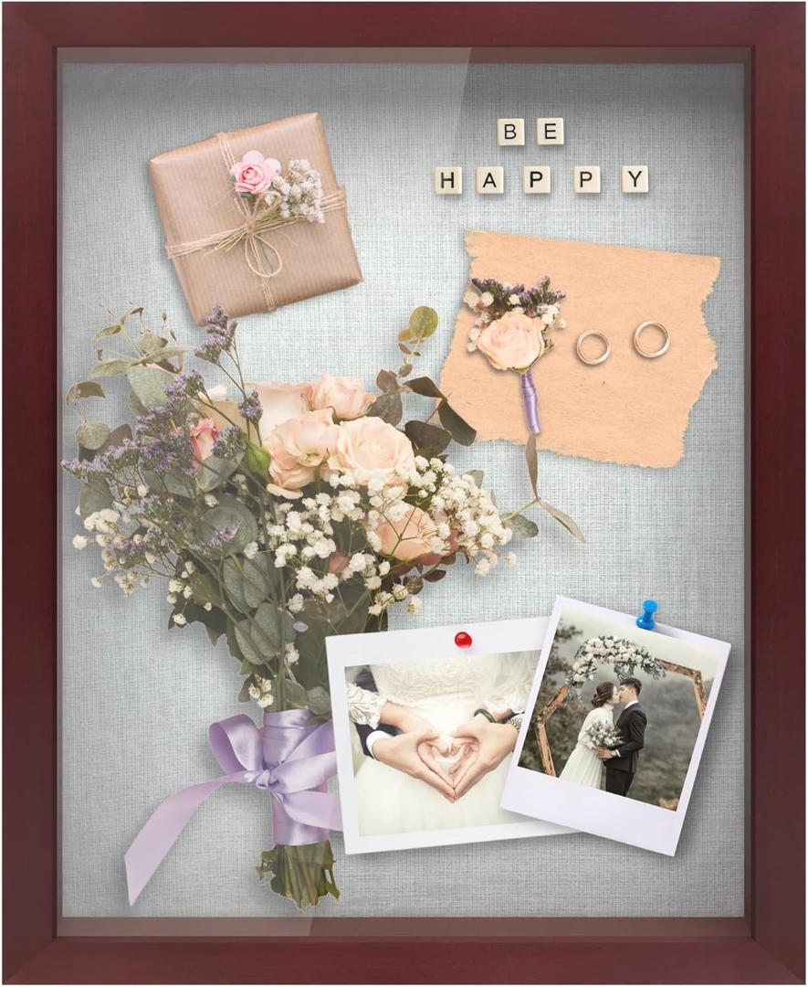 12"x16" Solid Wood Mahogany Display Shadow Box Frame - Solid Wood Memory Box for Keepsakes (Picture Box, Military, Wedding, Graduation, and Flower Shadow Box)