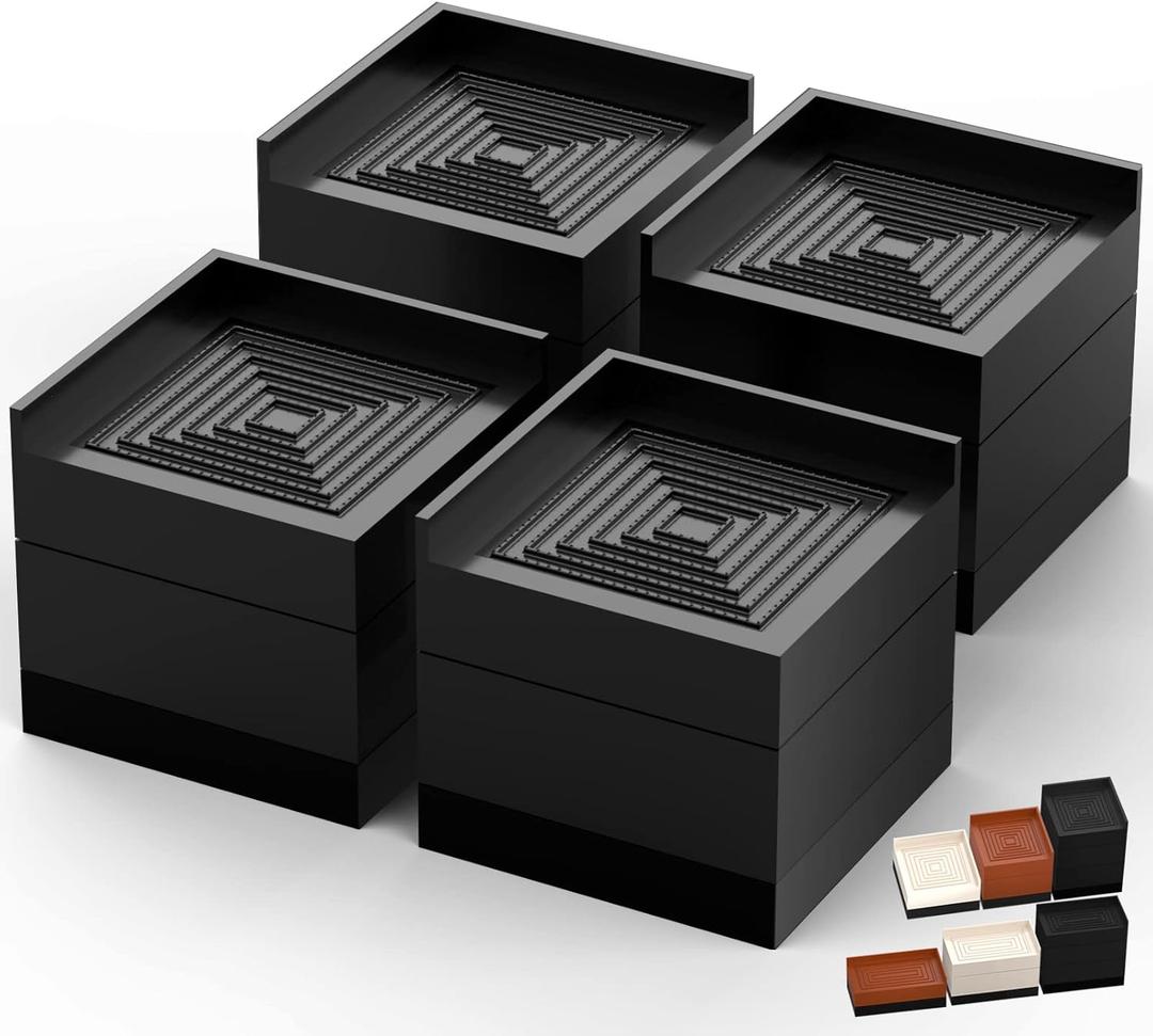 Furniture Risers, Tclouda Bed/Sofa/Desk/Table/Chair Leg/Fridge Lifts to 1.5, 3 and 4 in, Rectangle Adjustable Risers Blocks for Extenders, Heavy Duty Supports Up to 1300 Lbs, 3 in-Black-Square