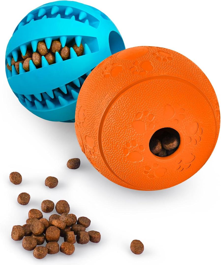 HIPPIH Dog Puzzle Toy 2 Pack, Interactive Dog Toys for Treat Dispensing, Durable Puppy Toys for Teething, Dog Treat Ball for Teeth/Slow Feeder/IQ Training/Playing, Blue-2.75, Orange-3.14