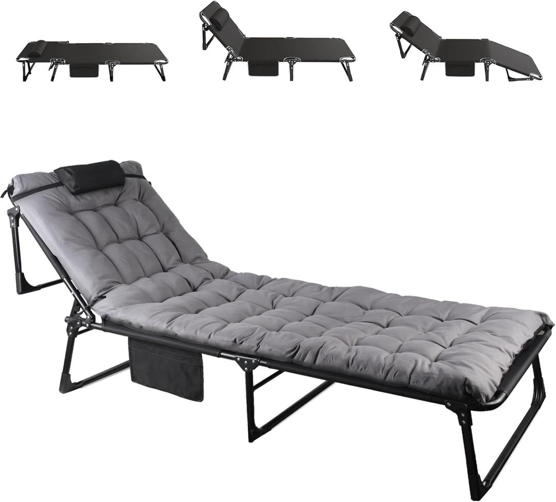 Folding Camping Cot, Adjustable Camping Cot for Adults, Portable Reclining Lounge Chair with Mattress/Pillow, 1200 D Oxford Camping Cots for Indoor/Outdoor