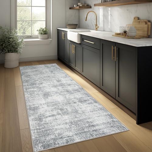 BILEEHOME Modern Abstract Neutral Grey Kitchen Rugs Non Slip Washable Low Pile Bedside Rug Runners 2x6 Light Gray Floor Covering Carpet for Bathroom Laundry Room 2 x 6