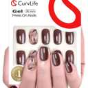 Curvlife 30pcs Press on Nails, Soft Gel Fake Nail with Botanical Brown Short Square Apricot Design, Full Cover False Nails Tips Glossy Nude Glue on Nails Artificial Stick on Nails for Women