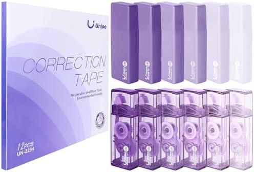 Set of 3 Pack, Unjoo White Correction Tape, Easy To Use Cute Applicator for Instant Corrections, For school, Office Workers (Gradient Purple, 5M/196" x 0.2",12pack)