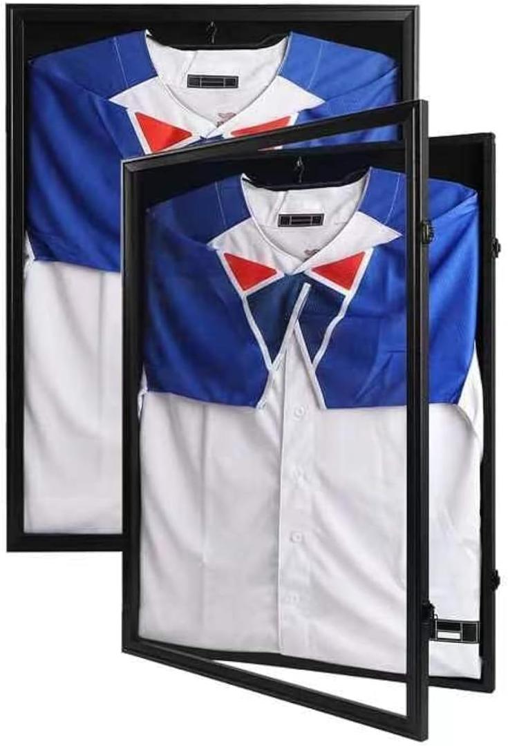 IHEIPYE Jersey Frame Display Case Black Lock-2Pack,Large Shadow Box Lockable with UV Protection Acrylic and Hanger for Baseball Basketball Football Soccer Hockey 2XL Sport Jersey Shirt