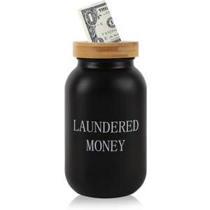 Laundry Room Bank Coin Jar,Creative Piggy Bank with Money Slot,Rustic Coin Bank for Laundry Room Decor & Farmhouse Style Home Decor. (black)