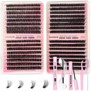 DAODER Thick Short DIY Lash Extension Kit 640pcs 50D 60D 80D 100D Mixed Volume 3D Cluster Eyelash Extensions Fluff D Curl Individual Lashes Clusters with Lash Remover Bond Seal 9-13mm